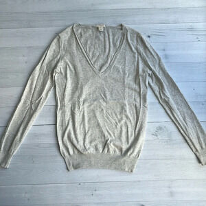 J Crew Light Heather Gray Cotton V Neck Sweater XS